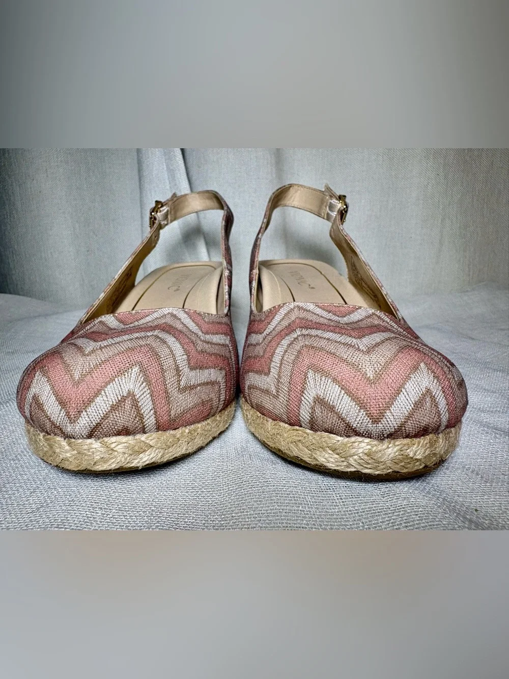 Vionic Coralina Espadrille Wedge Slingback Shoes Dusty Pink Chevron Size 9.5